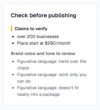 Check before publishing: claims to verify and figurative language to review